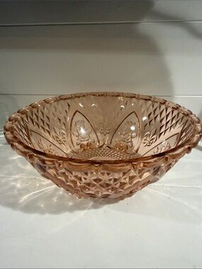Vintage Pressed-Glass Pink Decorative Bowl - Classic Floral Pattern